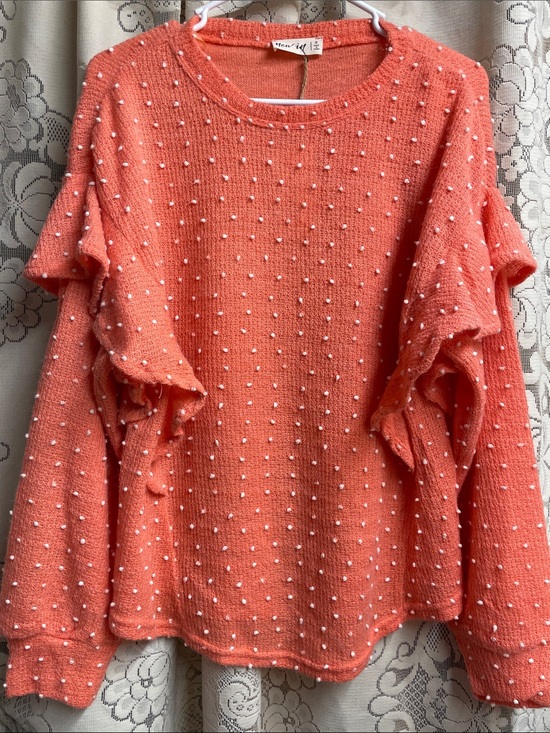 Love Riche Sweaters - Love Riche Coral-Peach Knit Sweater with White Bead Accents NWT Small